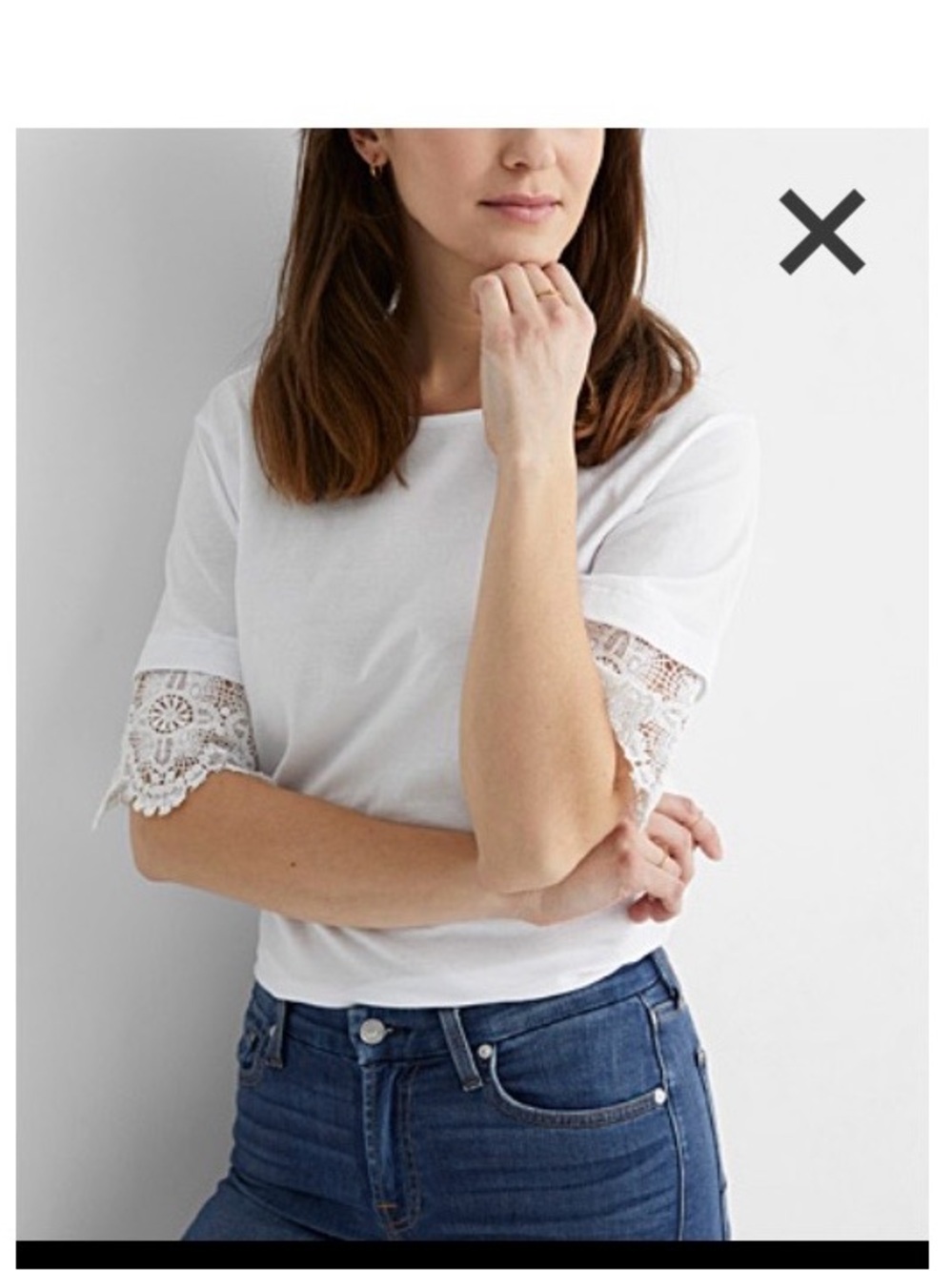 Simons White Short Sleeve Tee with Lace Trim Sleeves